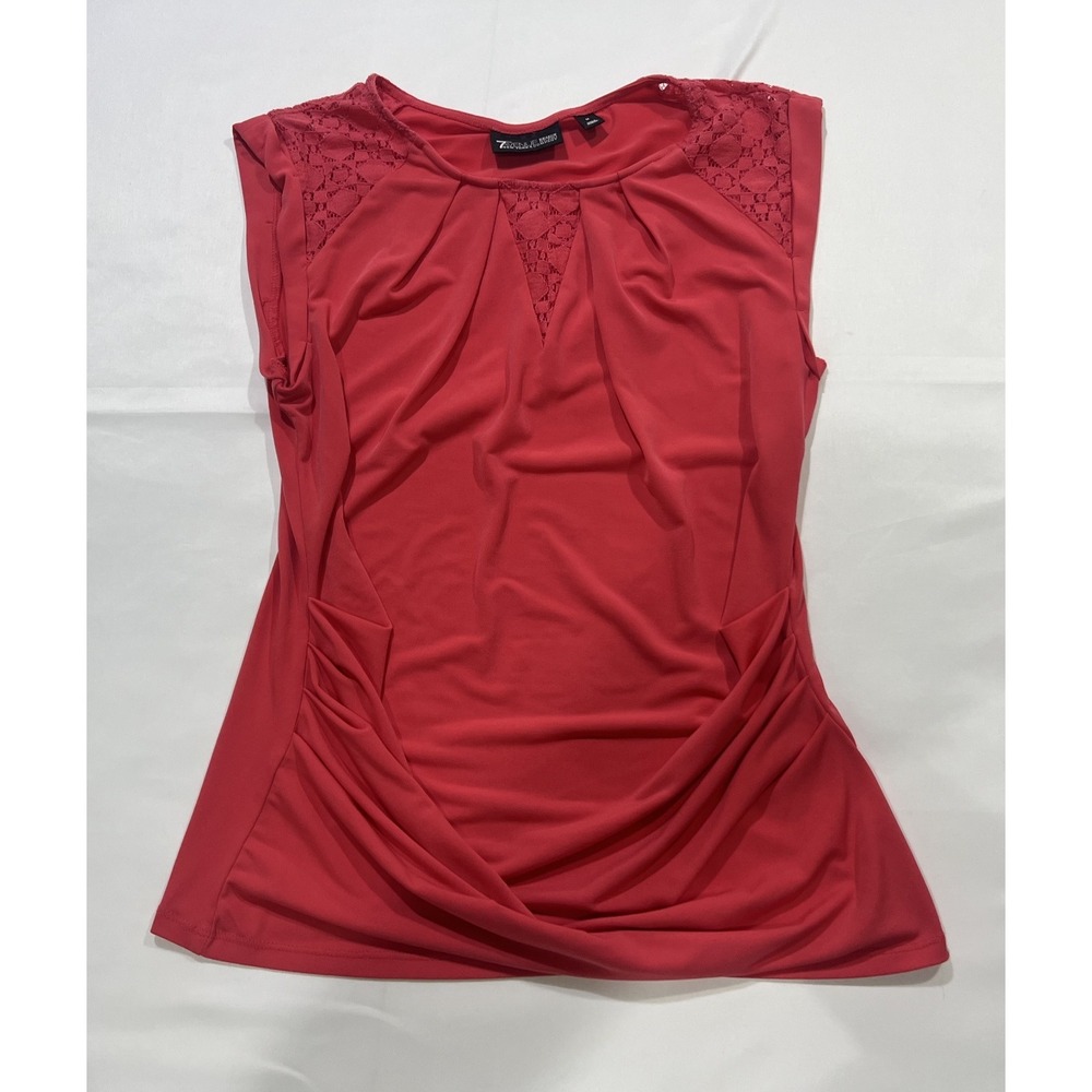 7th Avenue Design Studio Blouse Womens Medium Red Lace